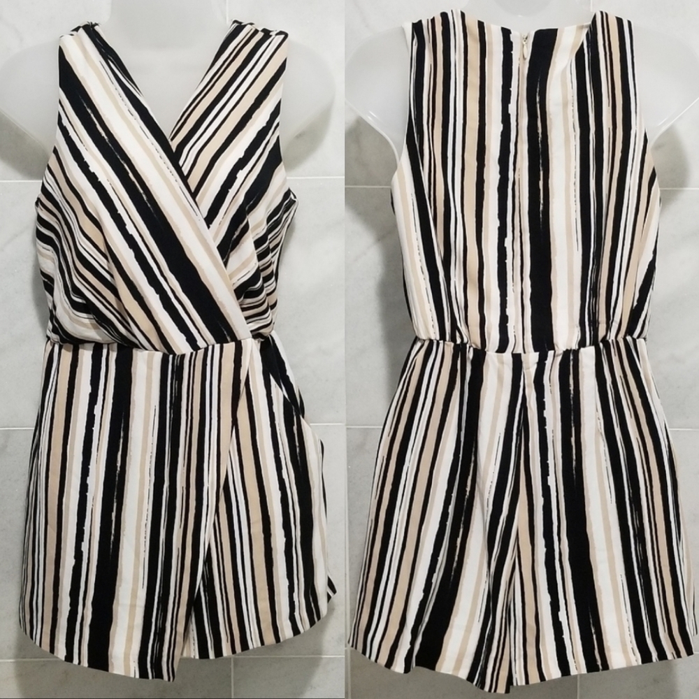 Cato Striped V-neck Romper Skort xs V Neck